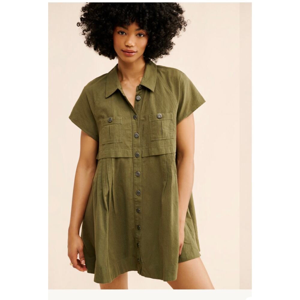 Free People Ronnie Poplin Mini Dress - Size Small - Green (new no tags)